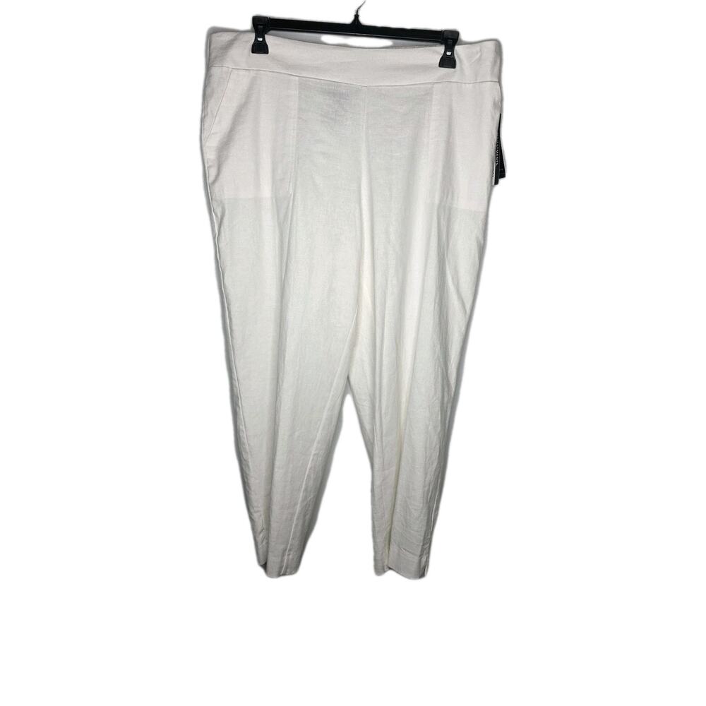 Investments Woman SZ 1X White Linen Blend Pull On Pants Crop Plus Straight Leg